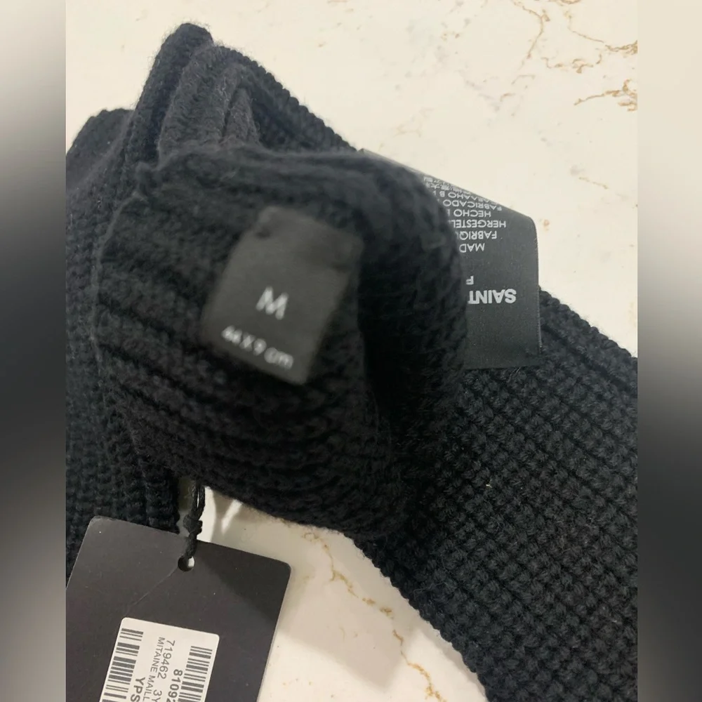 SAINT LAURENT Wool Fingerless Gloves In Black Size M